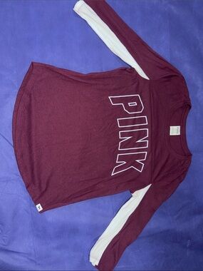 PINK Victoria's Secret burgundy Crewneck 3/4 long sleeve shirt
